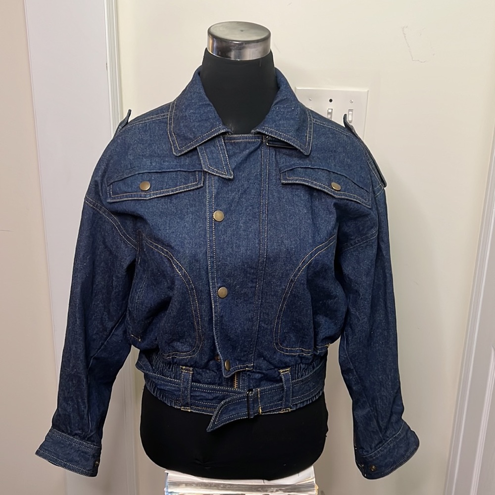 Vintage Yamaha Motor Riding Trucker Jeans Utility Cropped Jacket Size Small - Picture 5 of 16